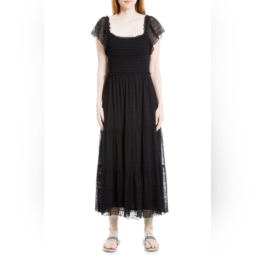 Max Studio Mesh Smocked Midi Dress